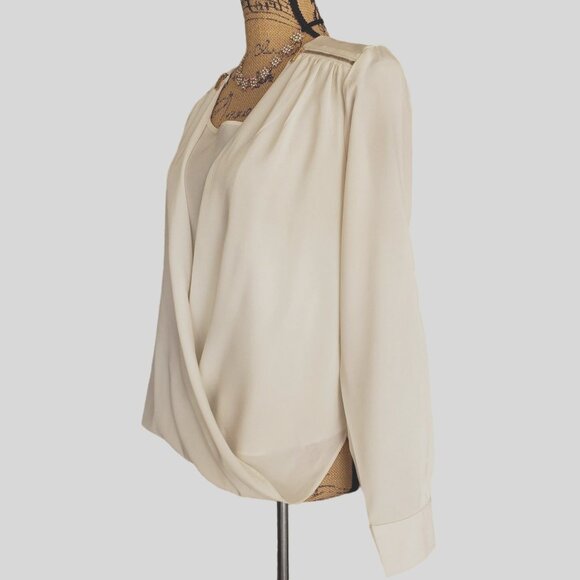 Calvin Klein Womens Blouse M Ivory Drape Front Lng Slv Elegant Hi Low Business - Picture 3 of 8